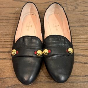 Kate Spade Black Napa Sutton Loafers with Gold Accents Size 7